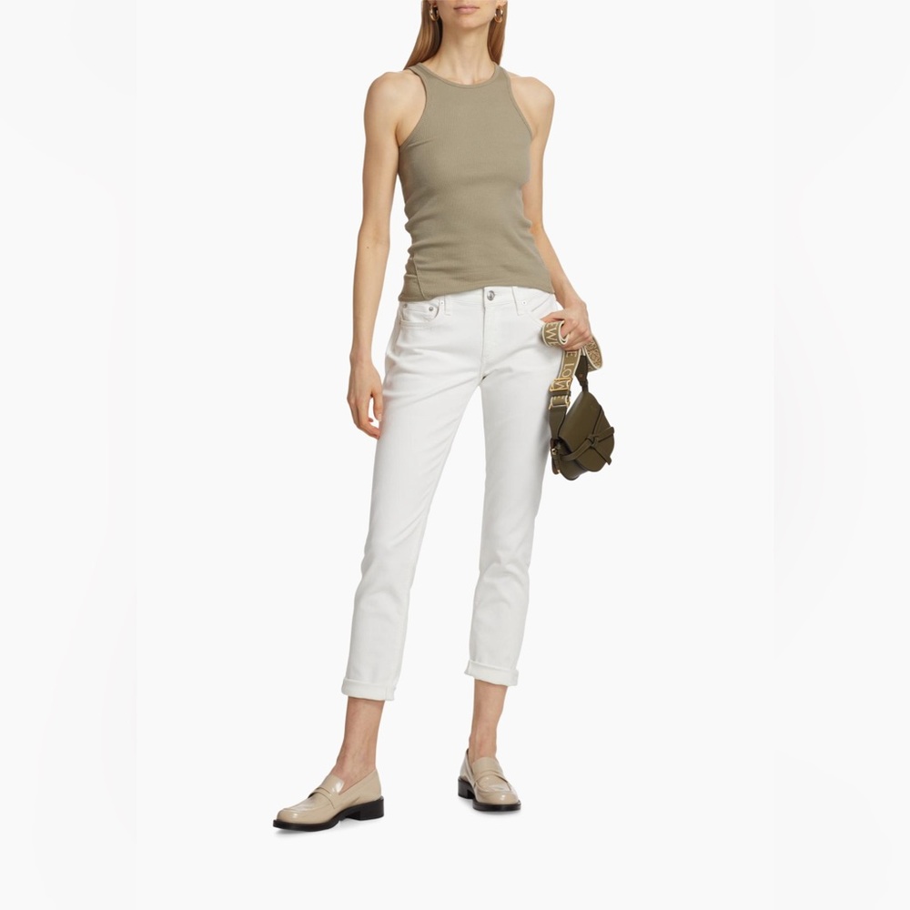 Rag & Bone Crisp White Dre Low-Rise Slim Ankle Boyfriend Cropped Jeans Size:32